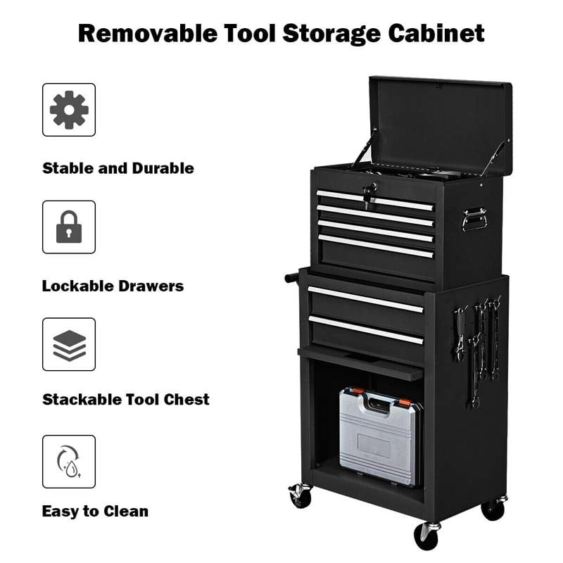 6-Drawer Rolling Tool Chest Removable Tool Storage Cabinet Toolbox Organizer with Sliding Drawers & Lock