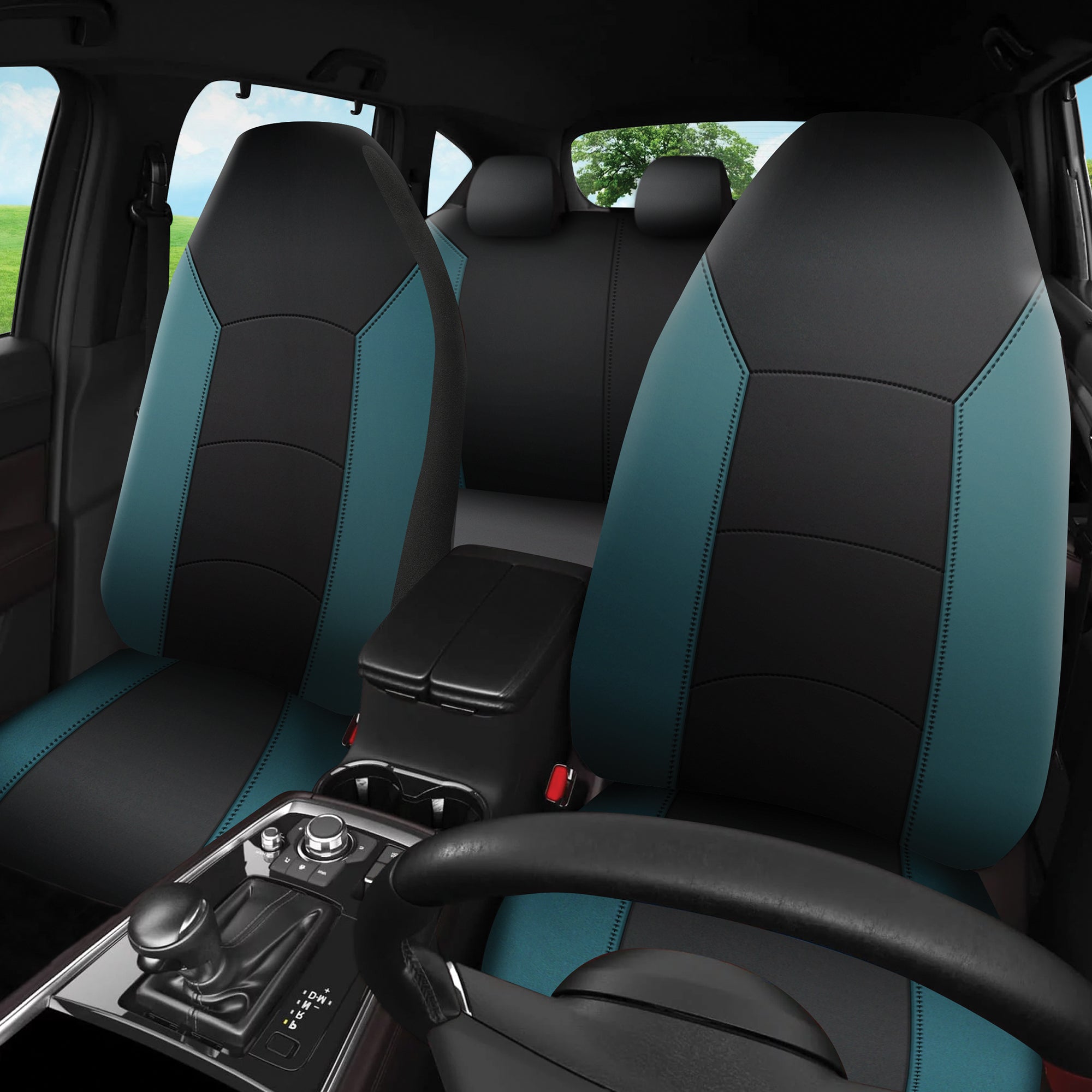 Auto Drive 3 Piece Polyester Front and Rear Bench Car Seat Cover Teal Blue， 806517