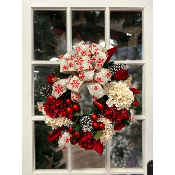 24 Hydrangea Christmas Holiday Wreath with a Large Bow