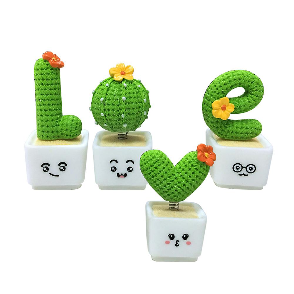 Shaking Head Cactus Ornament Creative Resin Car Dashboard Potted Plant Set Decoration For Car Home Office