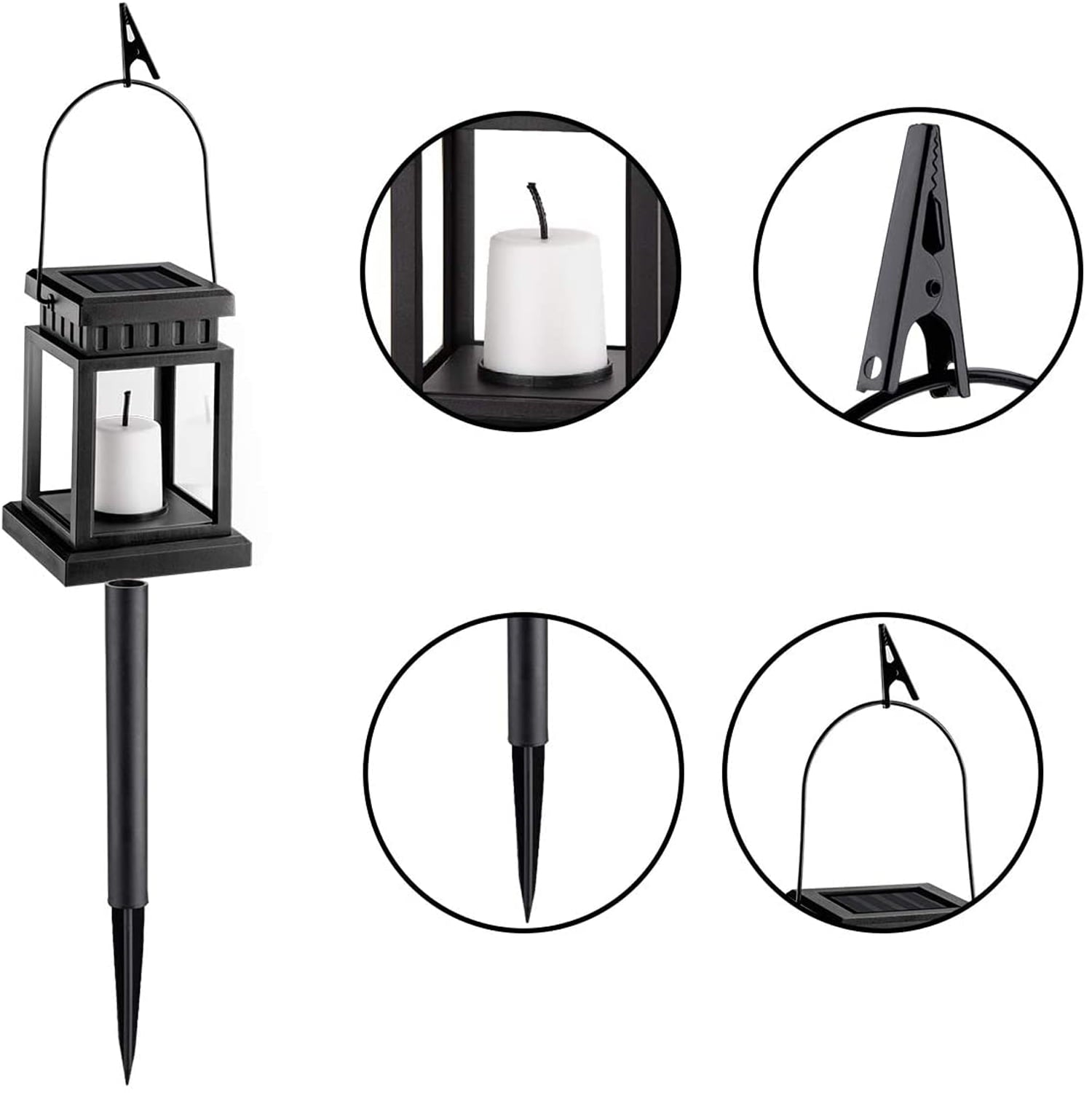 GIGALUMI 8 Pack Solar Hanging Lantern， Outdoor Garden Plastic LED Light with Stake Warm White