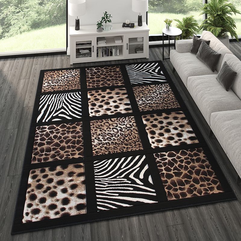 Masada Rugs Masada Rugs 8'x10' Modern Area Rug with Animal Prints - Design S251 Black