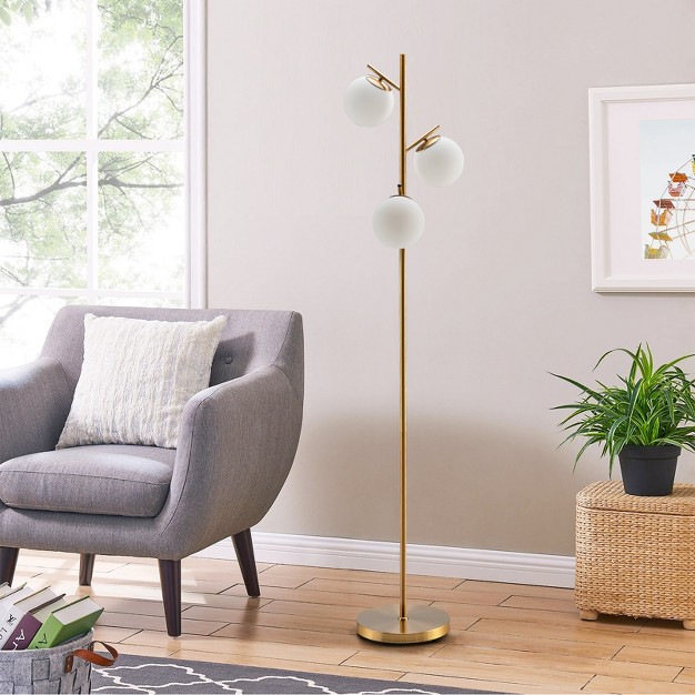 Tangkula Modern 3 globe Freestanding Floor Lamp With Convenient Foot Switch amp 3 E26 Bulb Bases Sturdy Steel Pole Golden