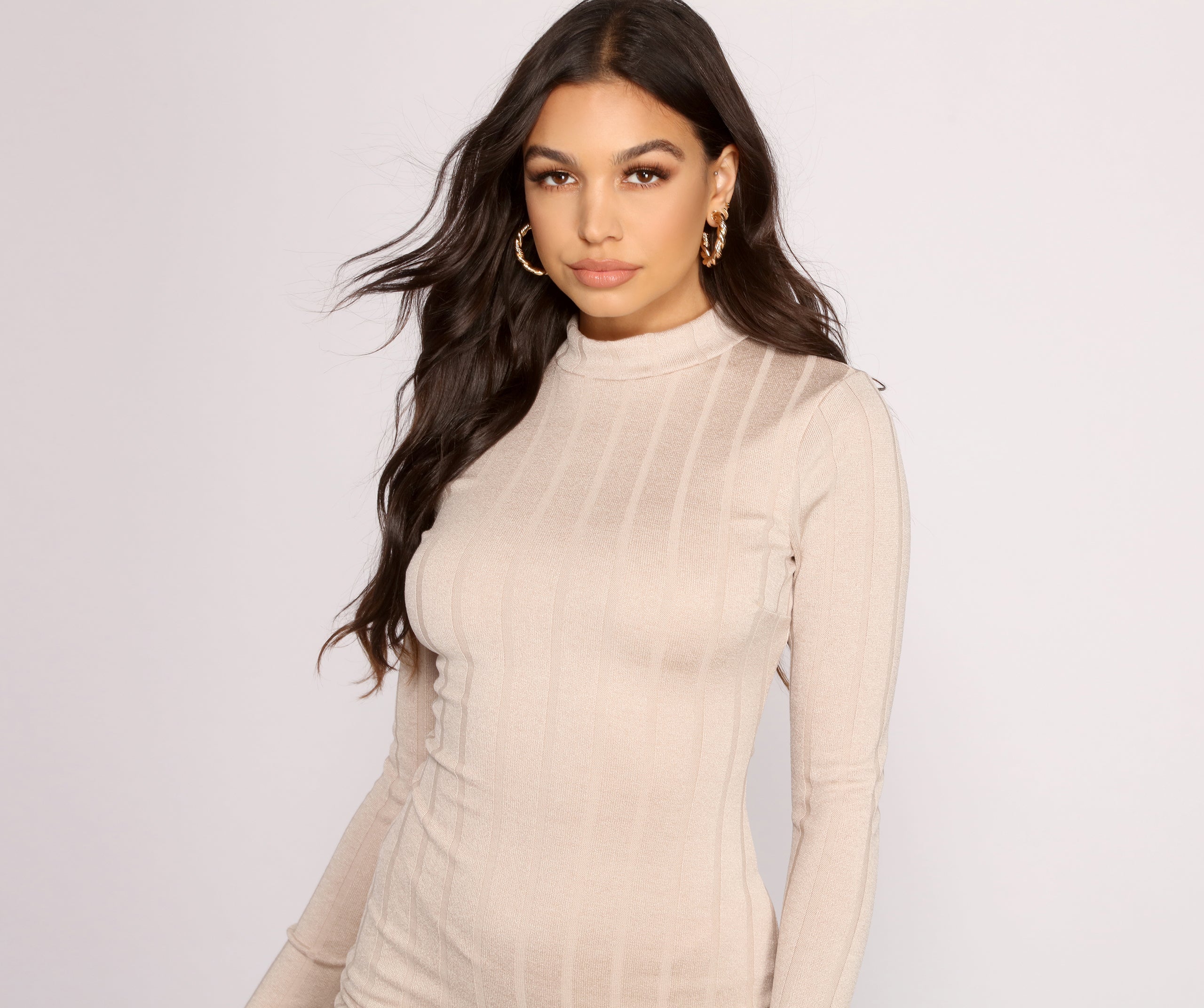 Basic Side Slit Ribbed Knit Mini Dress