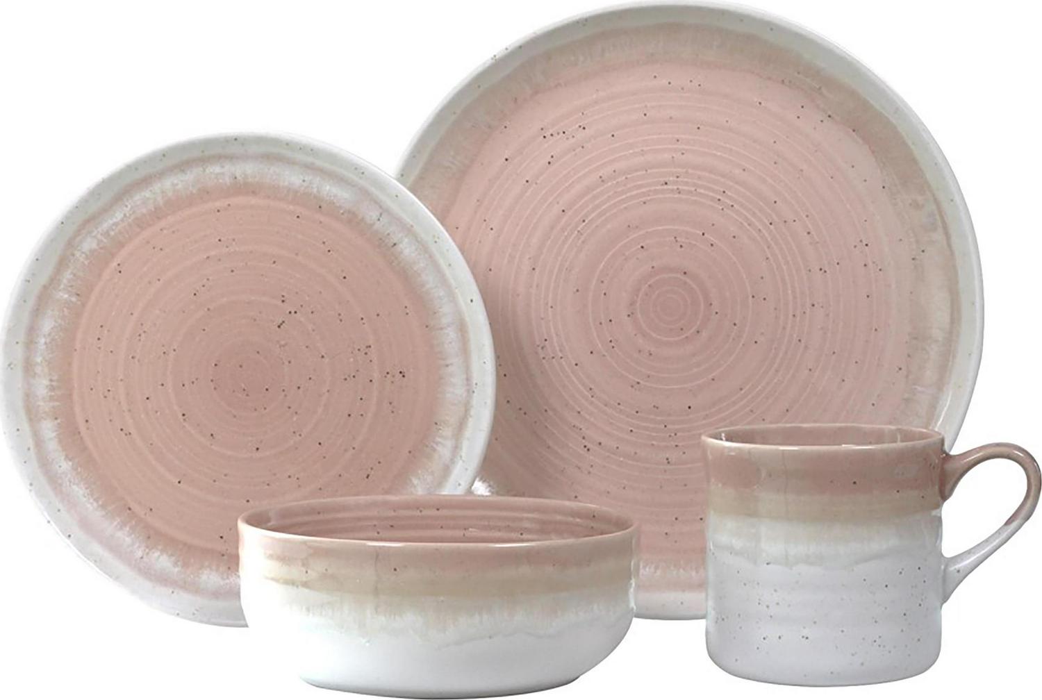 Raya 16 Piece Stoneware Dinnerware Set， Blush Color