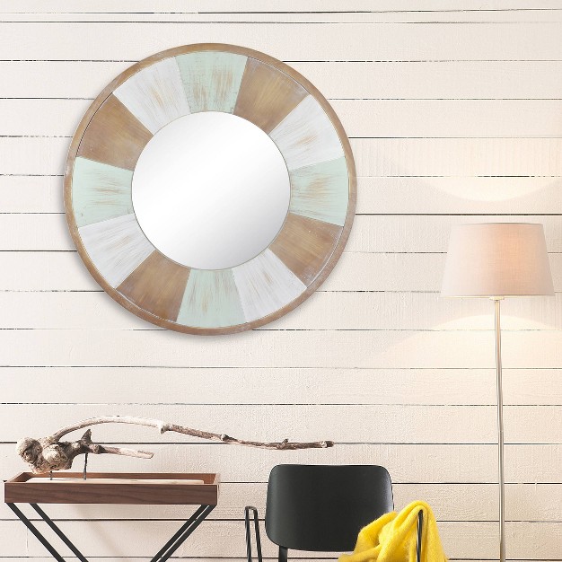 Round Rustic Mirror White blue Stonebriar Collection