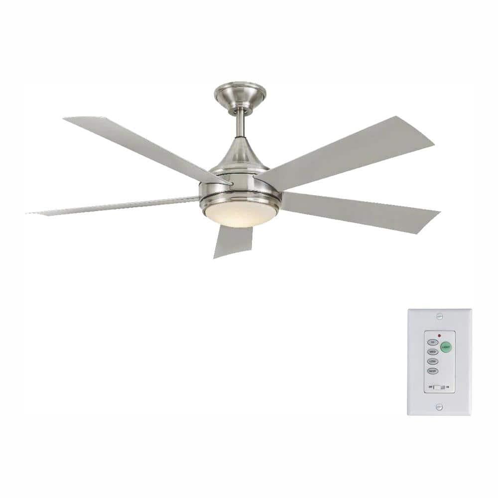 Home Decorators Collection Hanlon 52 in Integrated LED IndoorOutdoor Stainless Steel Ceiling Fan with Light Kit and Wall Control