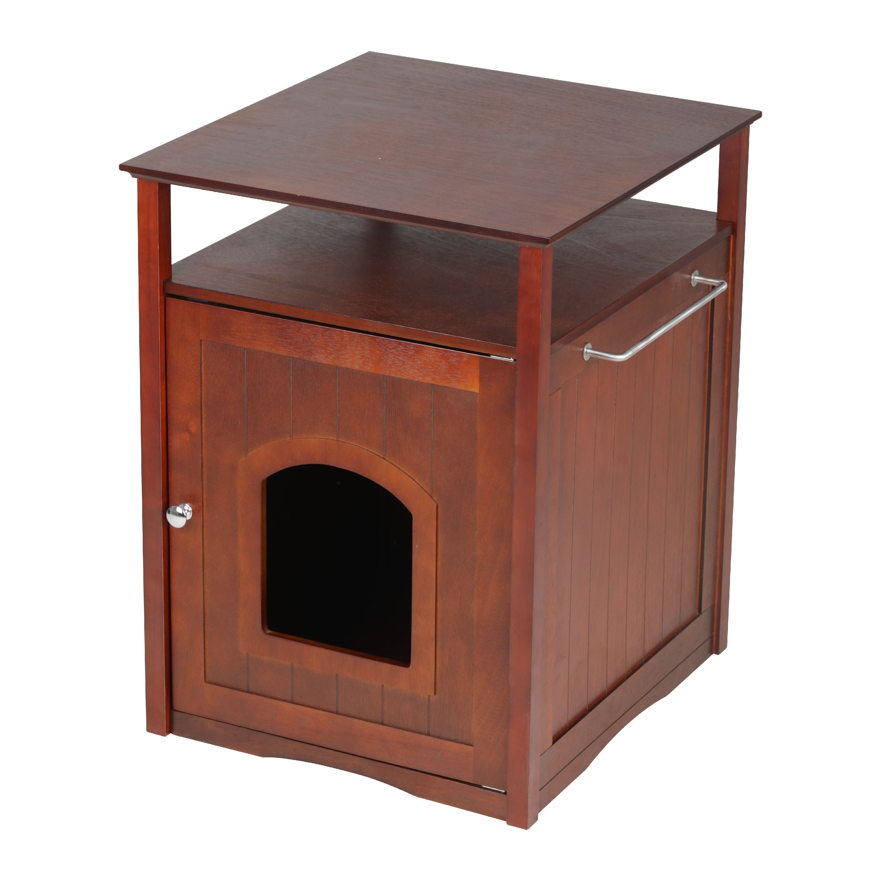 Zooville， Cat Litter Box Cover and Night Stand， Walnut， 25-in