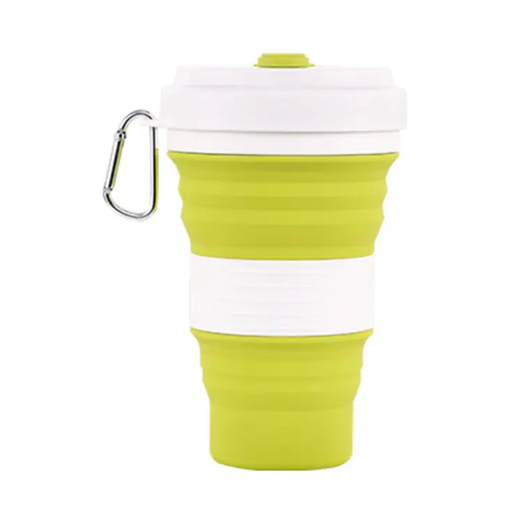 550ML Portable Reusable Eco Friendly folding collapsible camping silicone drinking coffee cup with Lids