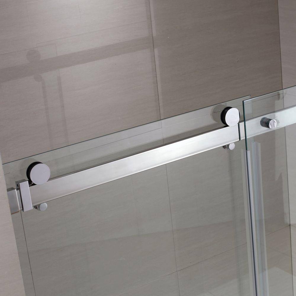 Schon Judy 60 in. x 59 in. Semi-Framed Sliding Trackless Tub and Shower Door in Chrome with Clear Glass SC70013