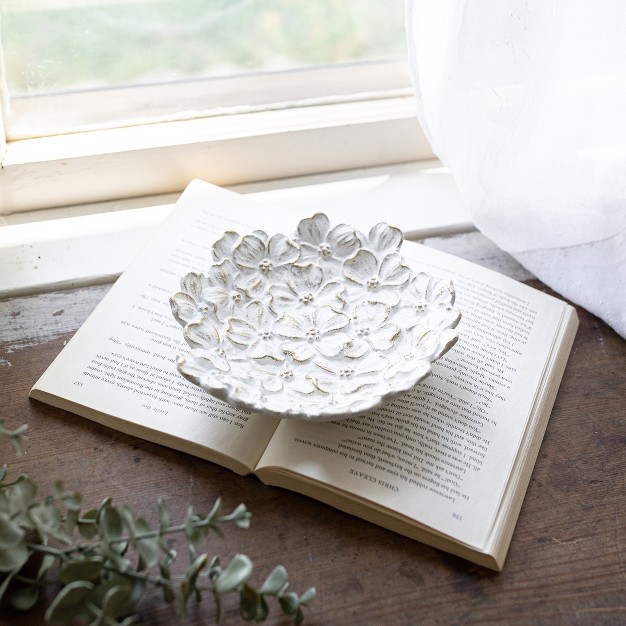 Embossed Floral Trinket Dish White Cast Iron By Foreside Home amp Garden