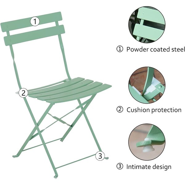 3Piece Bistro Set Folding Outdoor Furniture Sets with Premium Steel Frame Portable Design for Bistro and Balcony