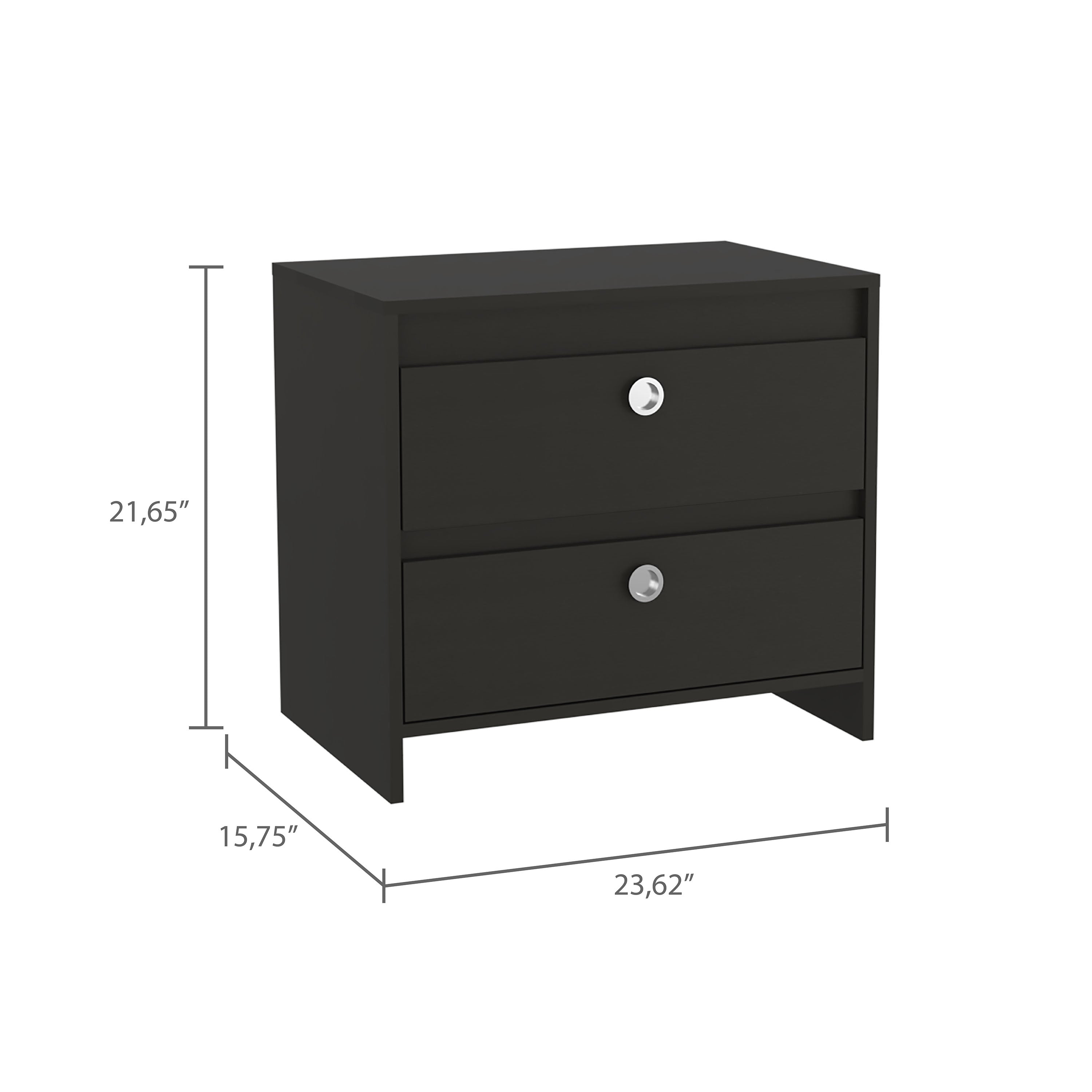 Boahaus Elche Modern Nightstand, Black Painted, 2-Drawers, for Bedroom