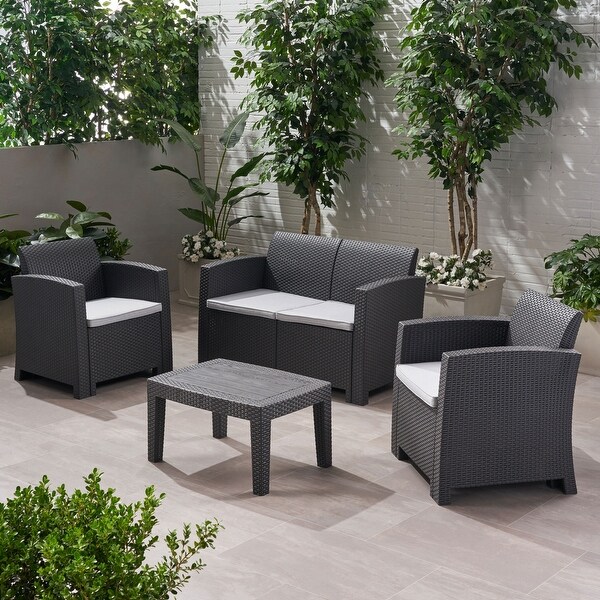 4Piece Outdoor Faux Wicker Rattan Conversation Sets with Coffee Table