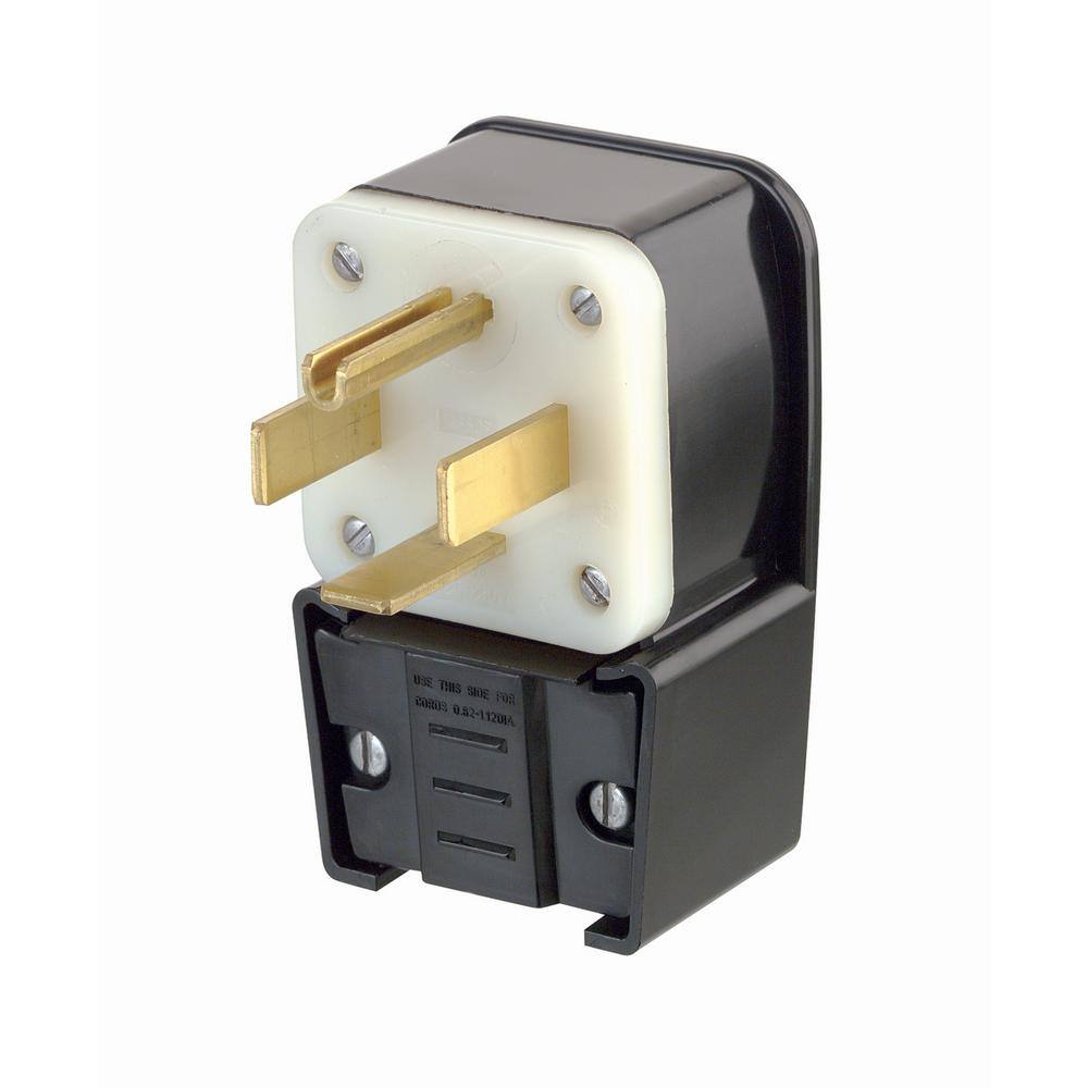 Leviton 60 Amp 125250-Volt Straight Blade Grounding Angle Plug BlackWhite 9462-P