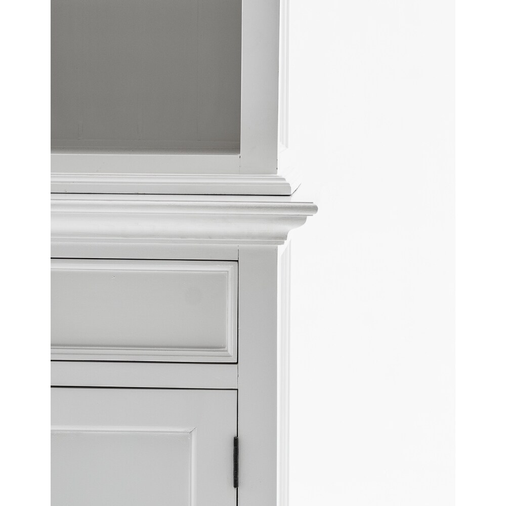 NovaSolo Halifax Coastal White Buffet Hutch Cabinet with 8 Shelves  Solid Mahogany Frame  57.09 x 19.69 x 86.61