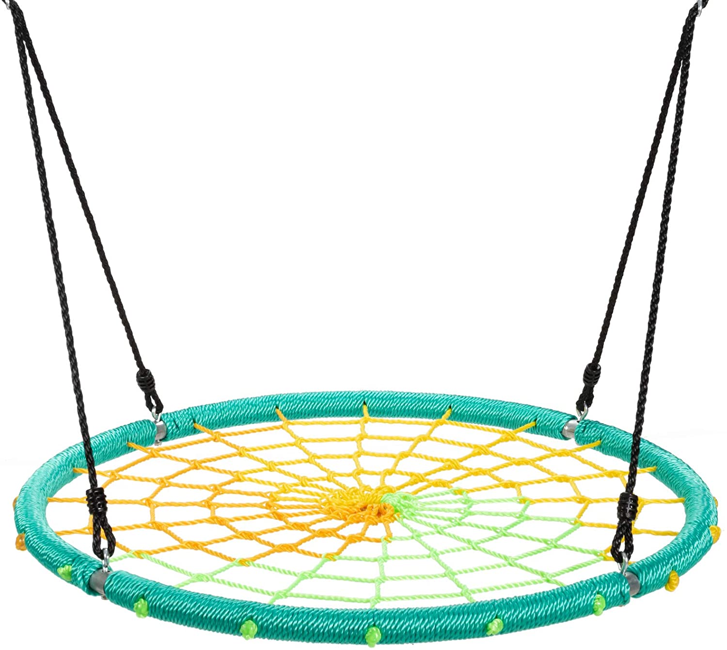 Costzon 40'' Spider Web Colorful Tree Swing Net Swing, 700 Lbs Kids Net Spider Web Round Swing with 40'' - 63'' Hanging Ropes for Tree