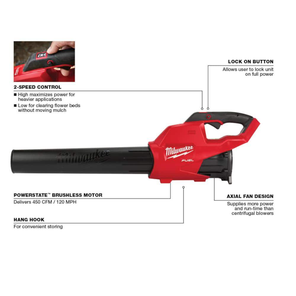 Milwaukee M12 FUEL 8 in 12V LithiumIon Brushless Cordless Hedge Trimmer Kit with M18 FUEL 120 MPH 450 CFM Blower