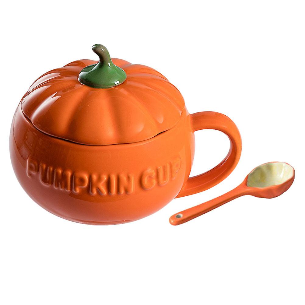 1set Ceramic Coffee Mug Lovely Pumpkin Shape Cup Storage Cup For Home (orange)