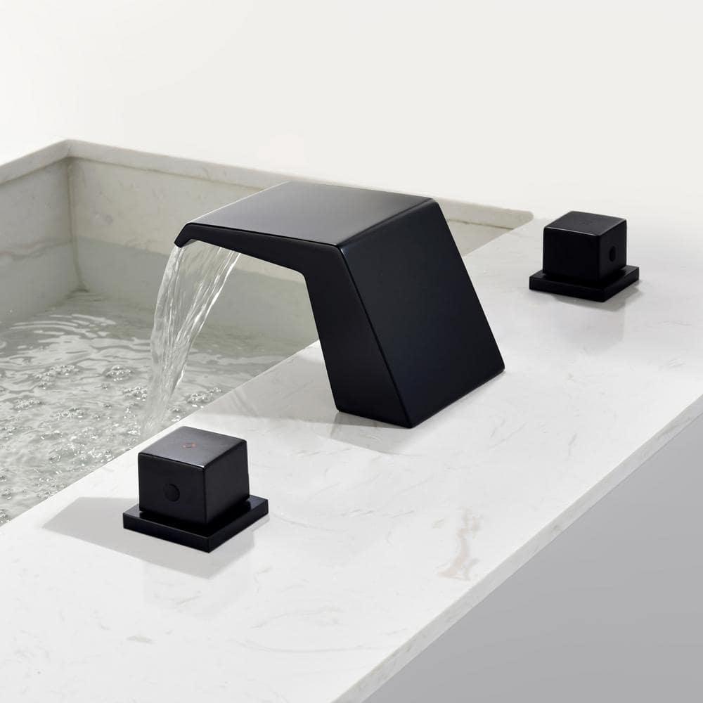 Zalerock Waterfall 8 in Widespread 2Handle Bathroom Faucet in Matte Black