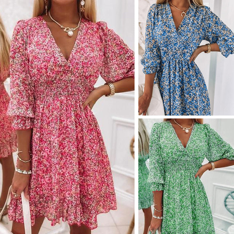 Puff Sleeve Mid Waist Floral Dress