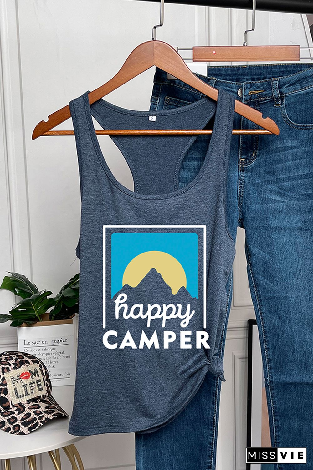 Happy Camper Printed Sleeveless Tank Top Wholesale