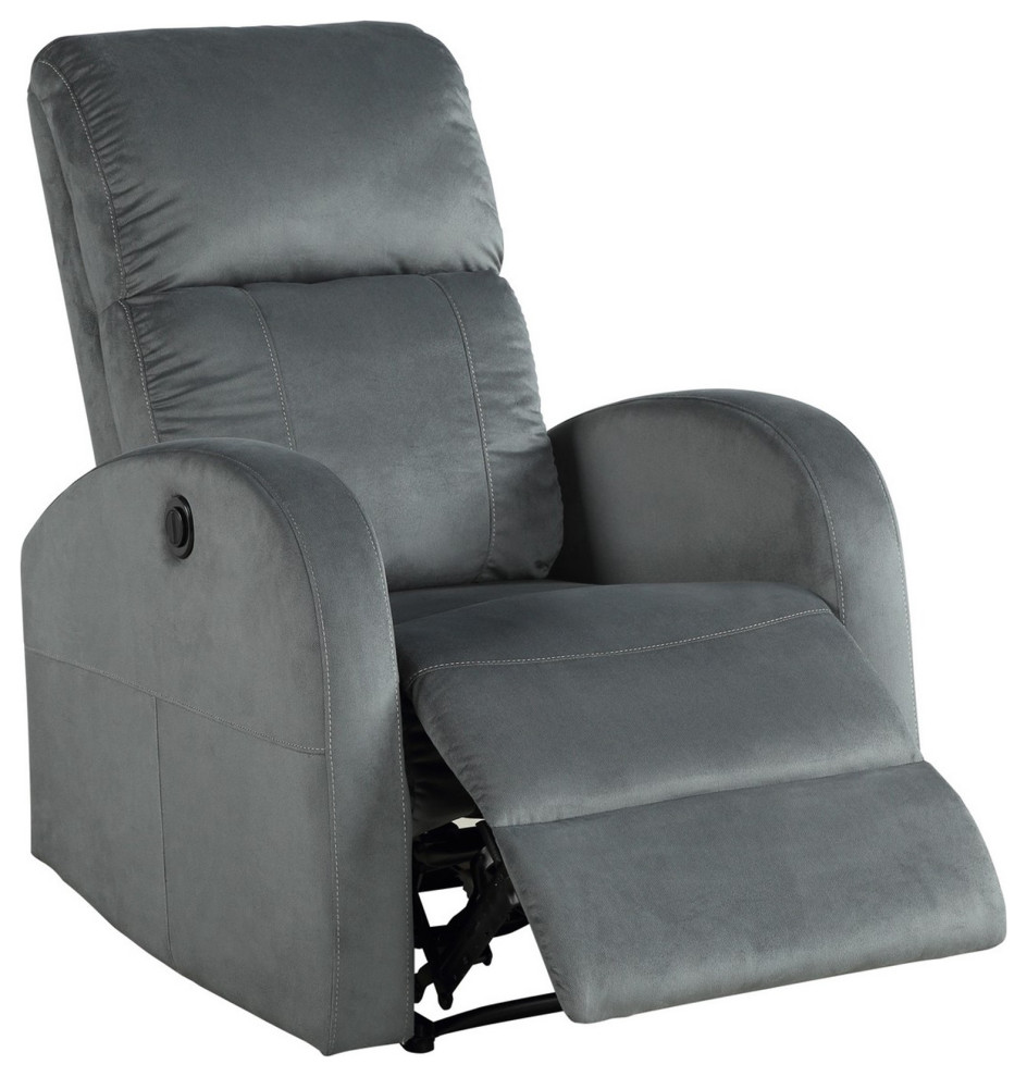 Benzara BM243356 Power Motion Recliner With Fabric Wrapping  ampCurved Arms  Gray   Transitional   Recliner Chairs   by Uber Bazaar  Houzz