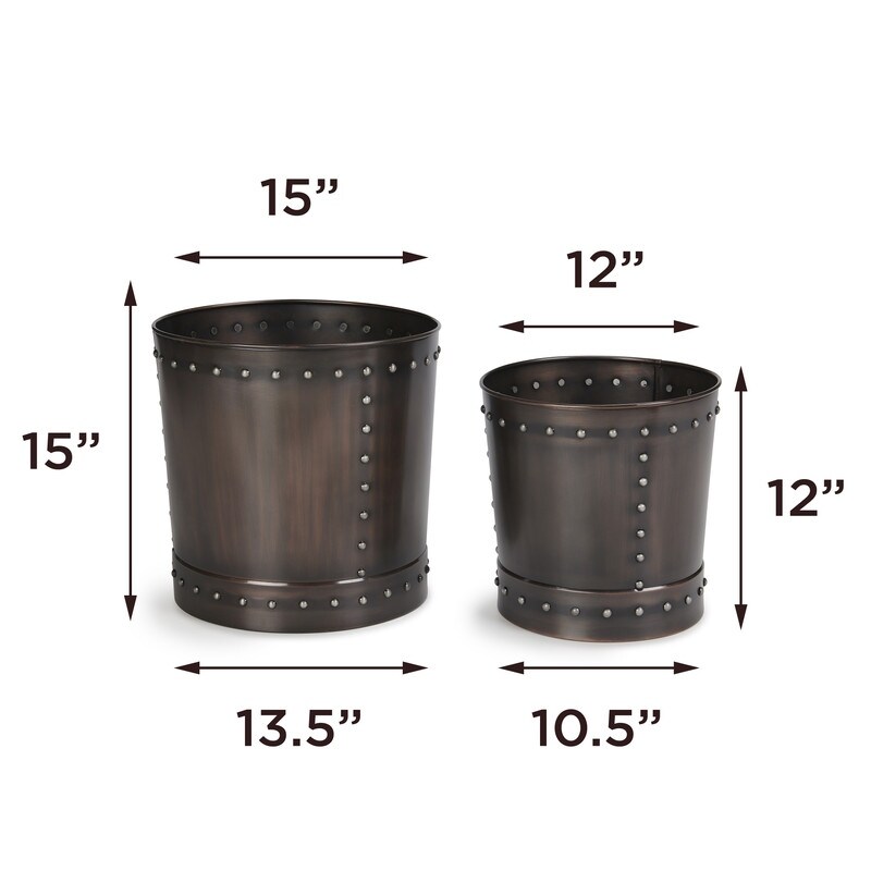 Unique Large Riveted Bronze Planter Set of 2 for Outdoor or Indoor Use  Garden  Deck  and Patio