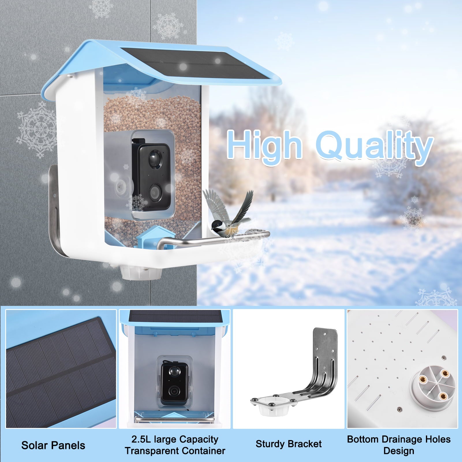 Anself Solar Smart Bird Feeder with Camera 1080HD Night Vision Camera AI Recognition Bird Species Feeder with APP Connection Auto Capture Bird Videos