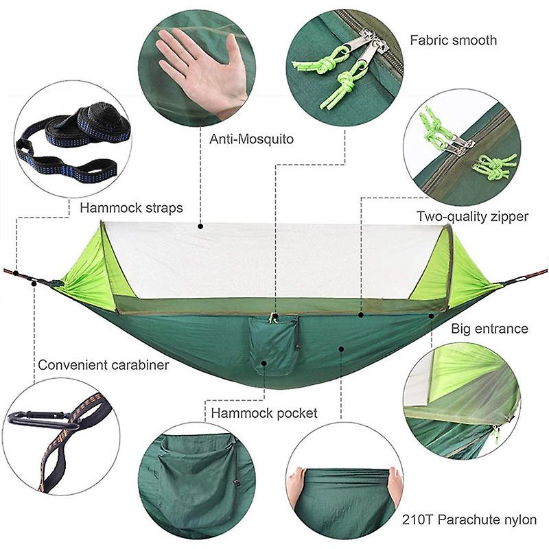 Camping Hammock With Net， Double Parachute Hammock That Holds 500 Lbs Super Lightweight Nylon Hammock For Camping Travel Hiking