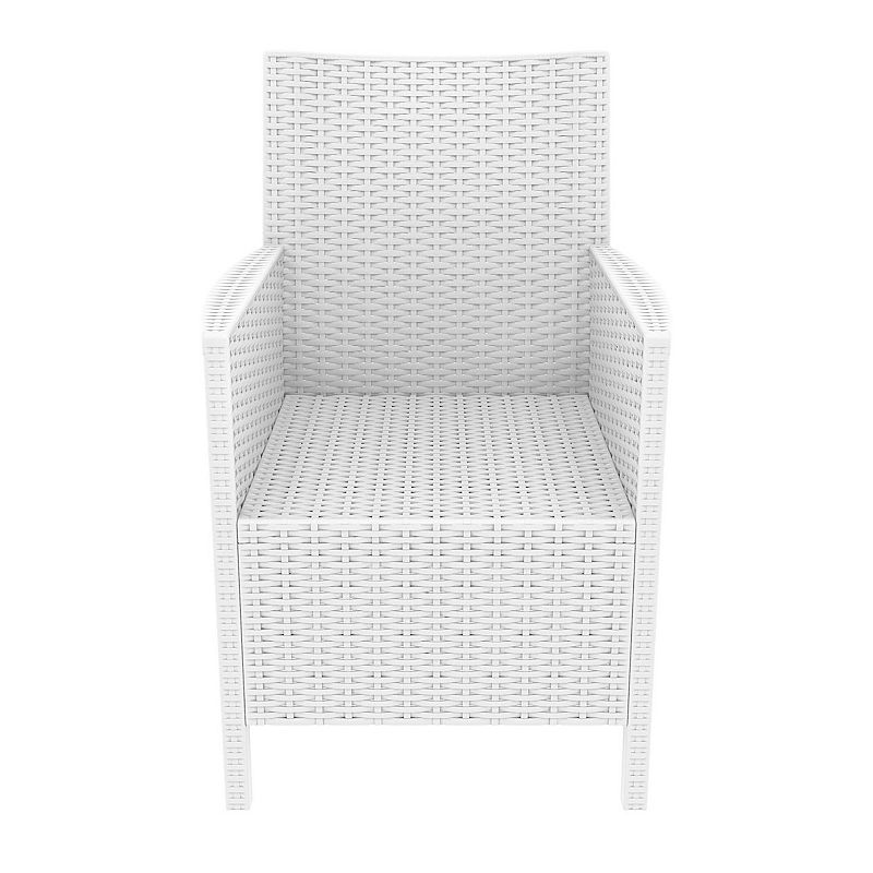 35.5 White Patio Dining Arm Chair with Sunbrella White Cushion