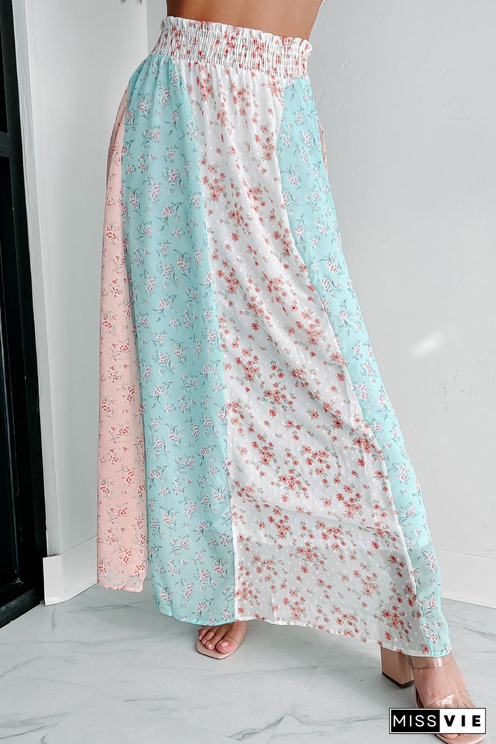 White Multi Floral Print Maxi Skirt