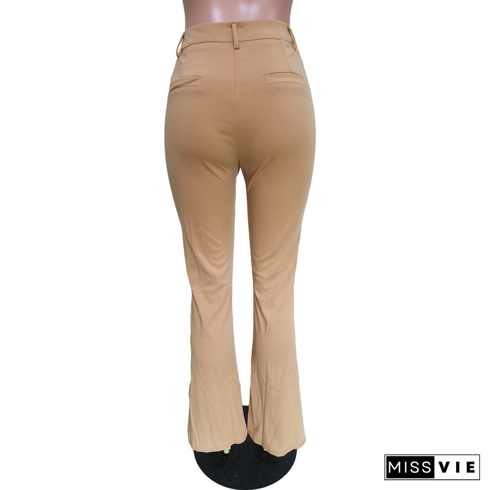 Summer Solid Color Elegant Flared Wide Legs Pants High Waist OL Ladies Long Trousers Slim Pants