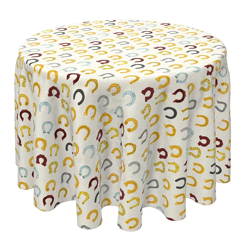 Round Tablecloth， 100% Cotton， 60 Round， Horseshoe Icons