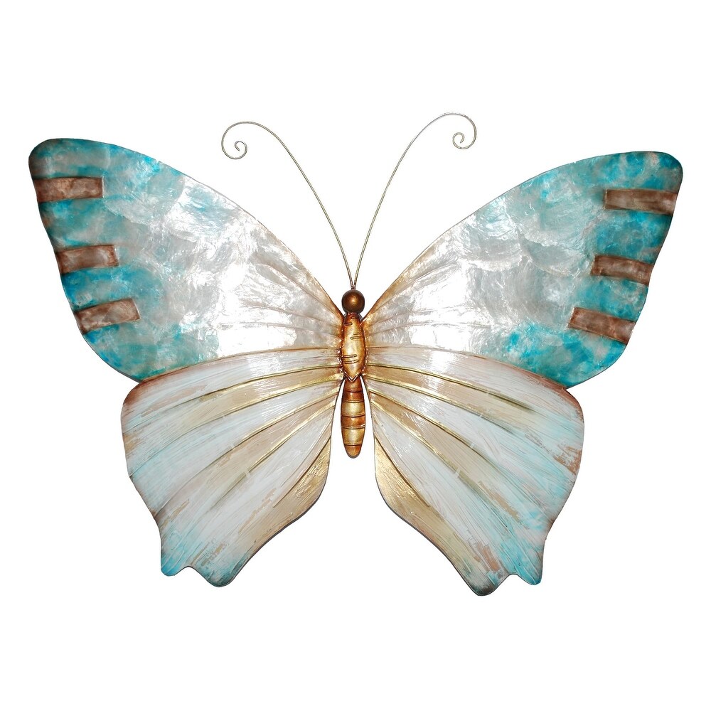 Butterfly Wall Decor Pearl And Soft Aqua (m2004)   1 x 18 x 13