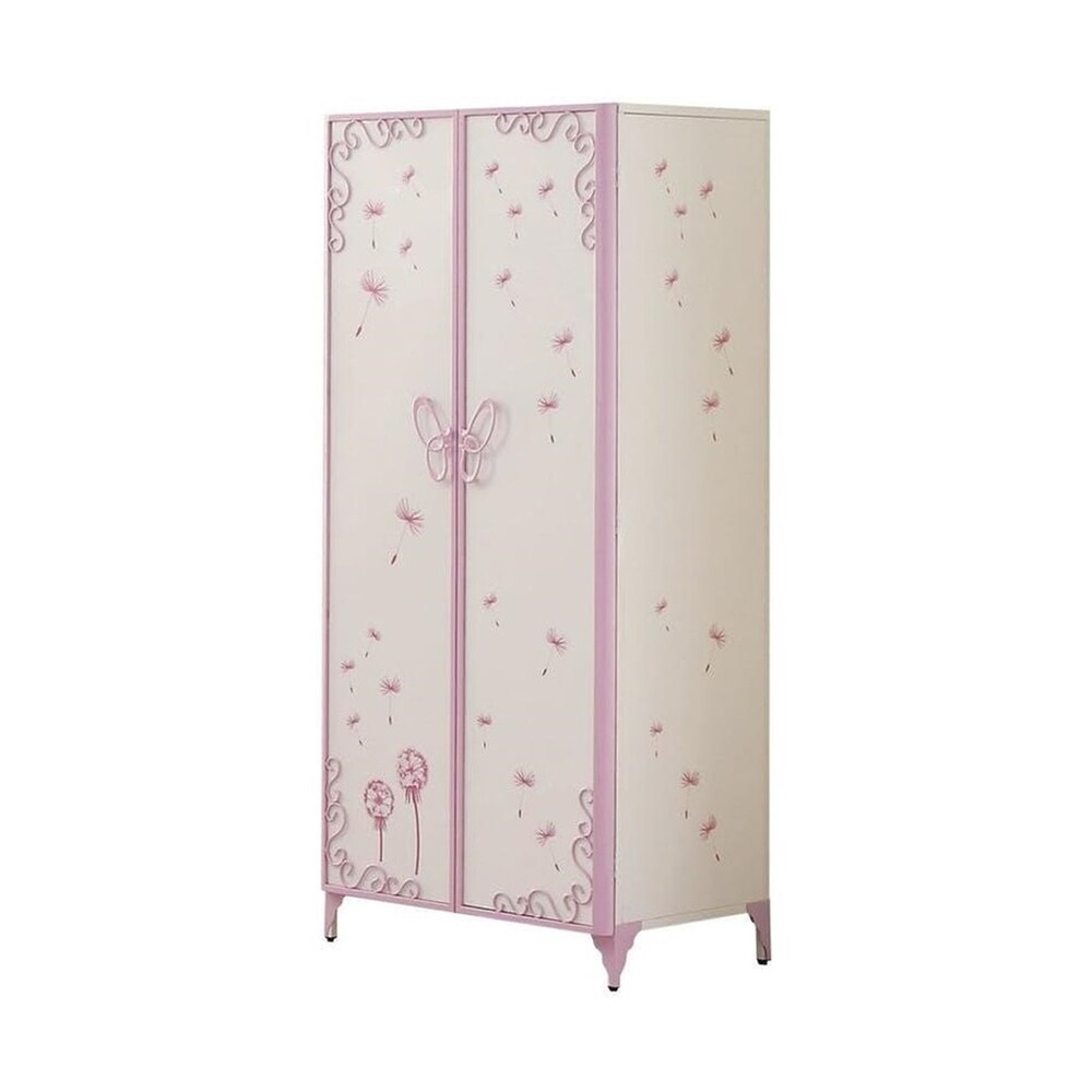 Armoire with Butterfly Design in White   Light Purple