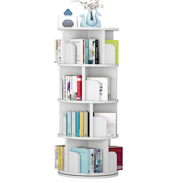 Trinity Rotating Bookshelf 4 Tier Floor Standing Small Corner Bookshelf 360 Display Wood Bookcase Storage Rack White