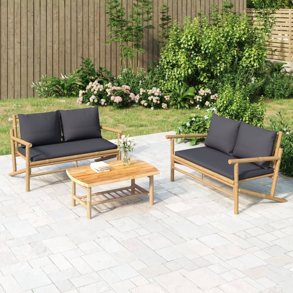 vidaXL 3/4/5 Piece Patio Lounge Set with Dark Gray Cushions Bamboo   35.4\