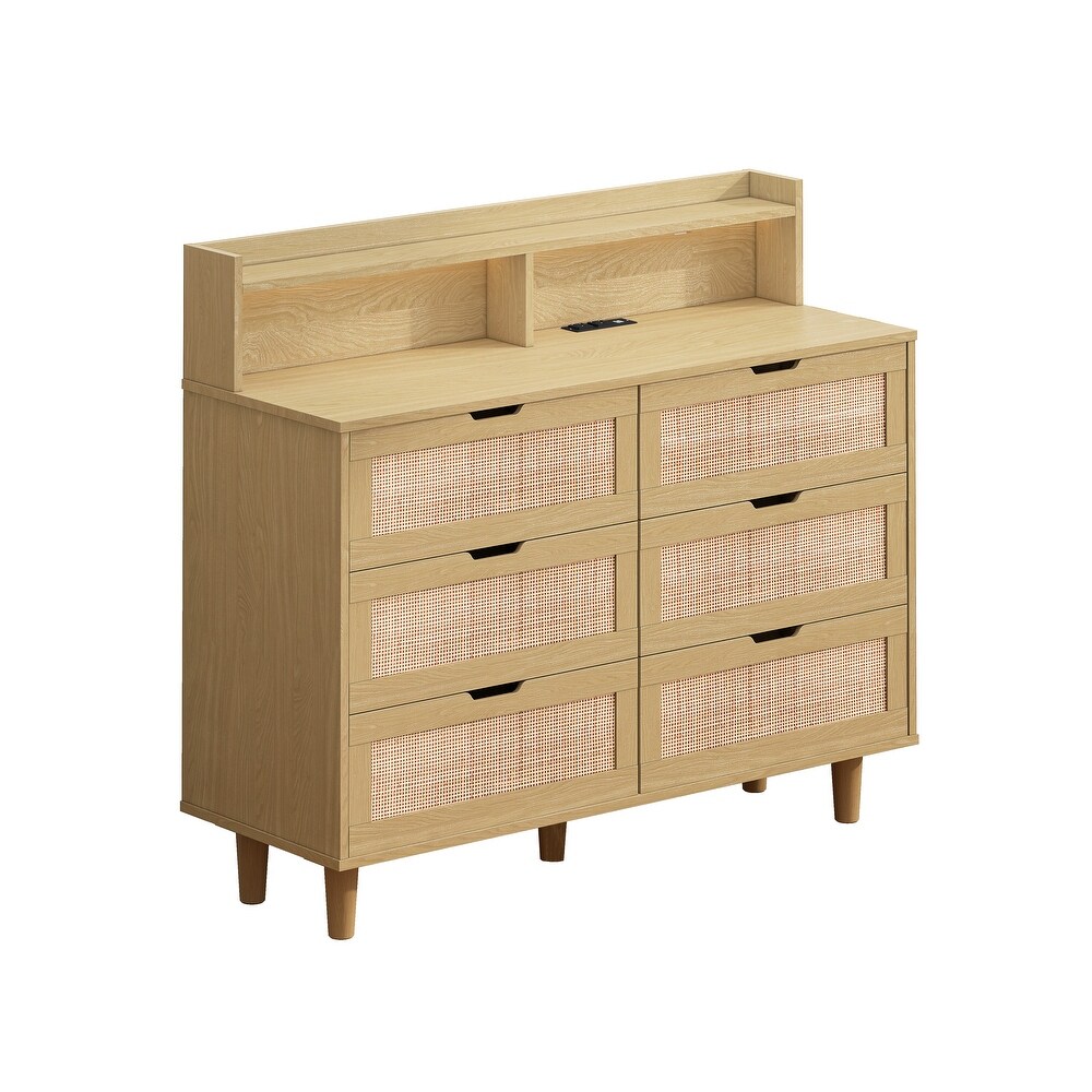 6 Drawers Rattan Storage Cabinet