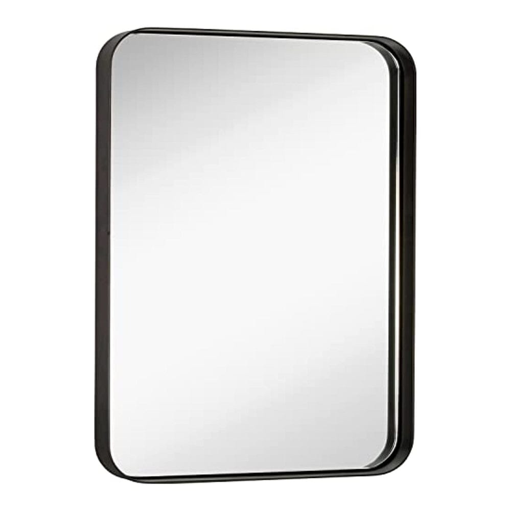 Contemporary Brushed Metal Wall Mirror | Glass Panel Bronze Framed Rounded Corner Deep Set Design (16