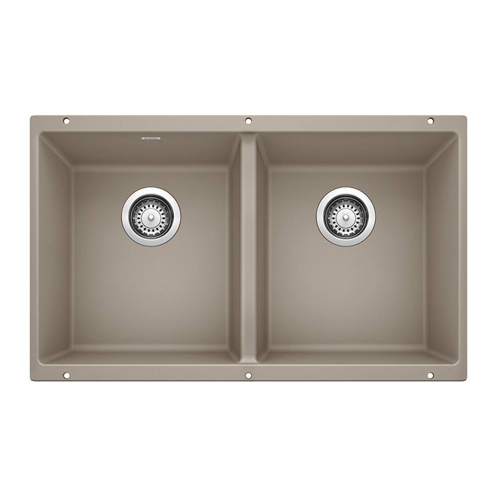 Blanco PRECIS Undermount Granite Composite 29.75 in. 5050 Double Bowl Kitchen Sink in Truffle 517678