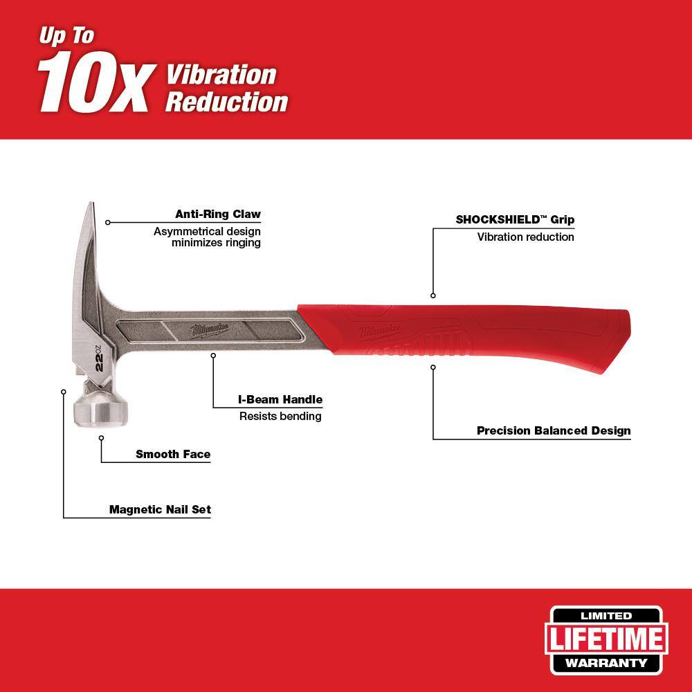 MW 22 oz. Smooth Face Framing Hammer with Hammer Loop 48-22-9023-48-22-8149