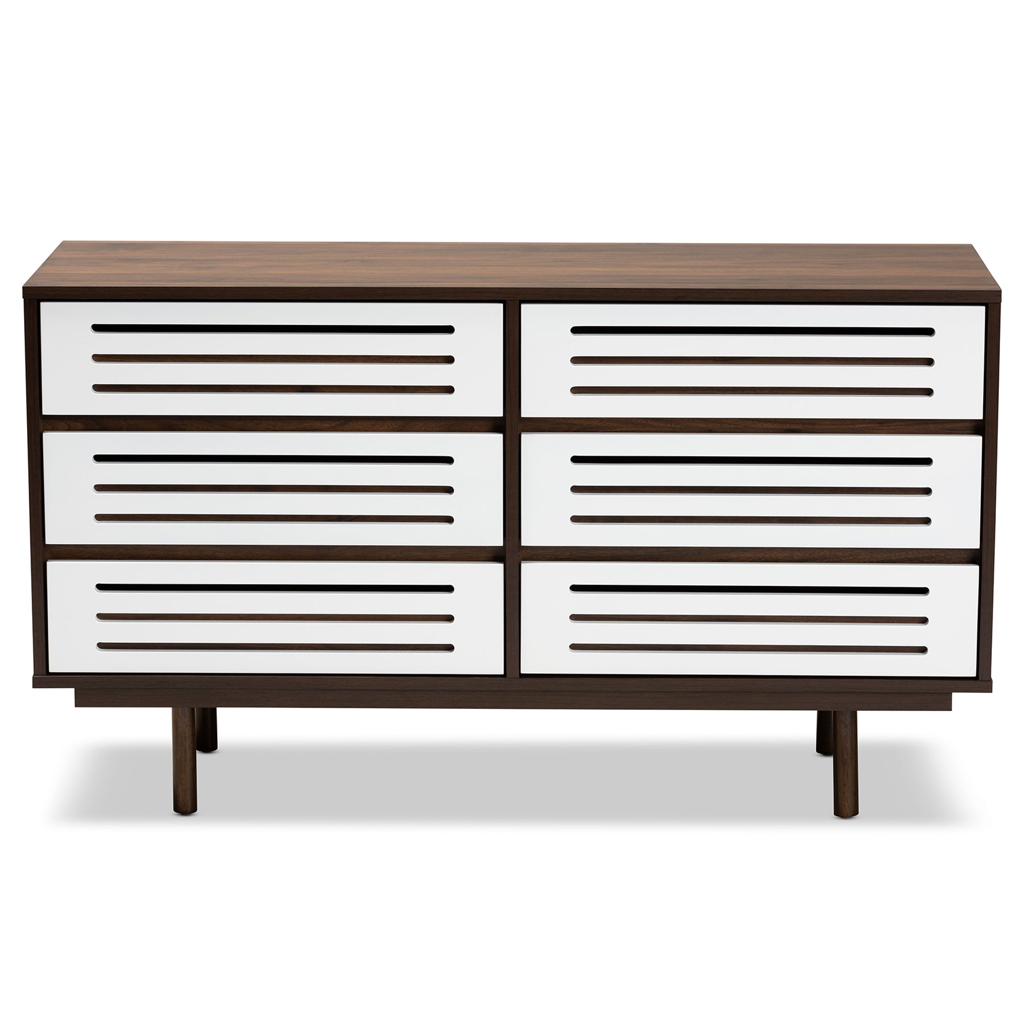 Baxton Studio Meike Mid-Century Modern Two-Tone Walnut Brown and White Finished Wood 6-Drawer Dresser