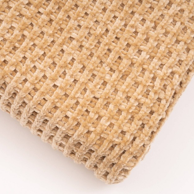 Shiny Waffle Chenille Knit Throw Blanket Evergrace