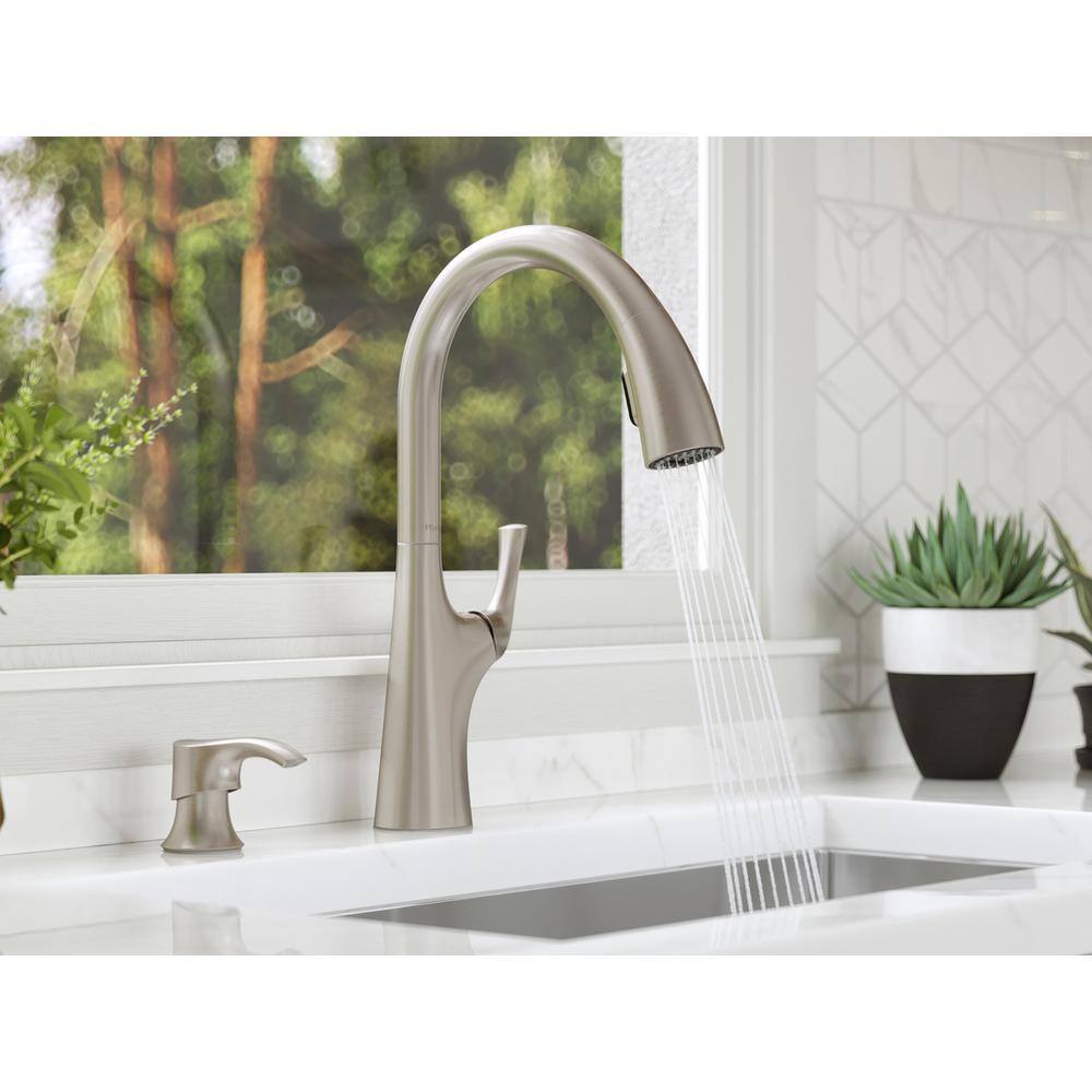 Pfister Ladera Single-Handle Pull Down Sprayer Kitchen Faucet with Soap Dispenser in Spot Defense Stainless Steel F-529-7LRRGS