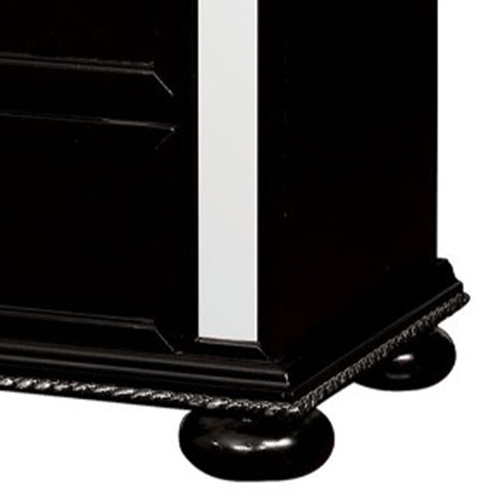 Three Drawer Solid Wood Nightstand with Crystal Knobs and Bun Feet  Black