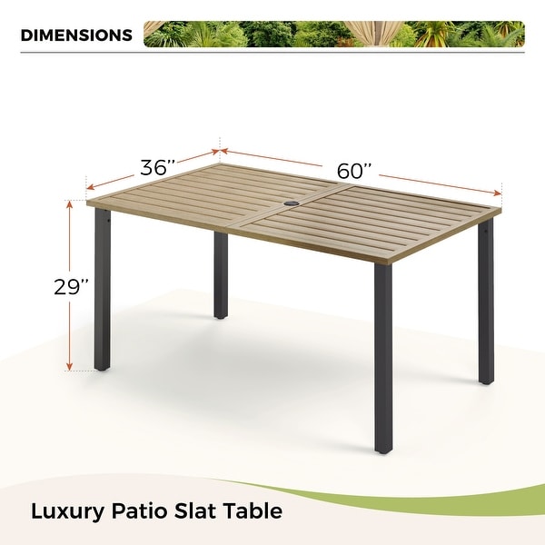 MAISON ARTS Patio Dining Set 6 Pieces with 1 Rectangle Teak Color Table，2 Swivel Chairs，2 Stackable Chairs and 1 Bench