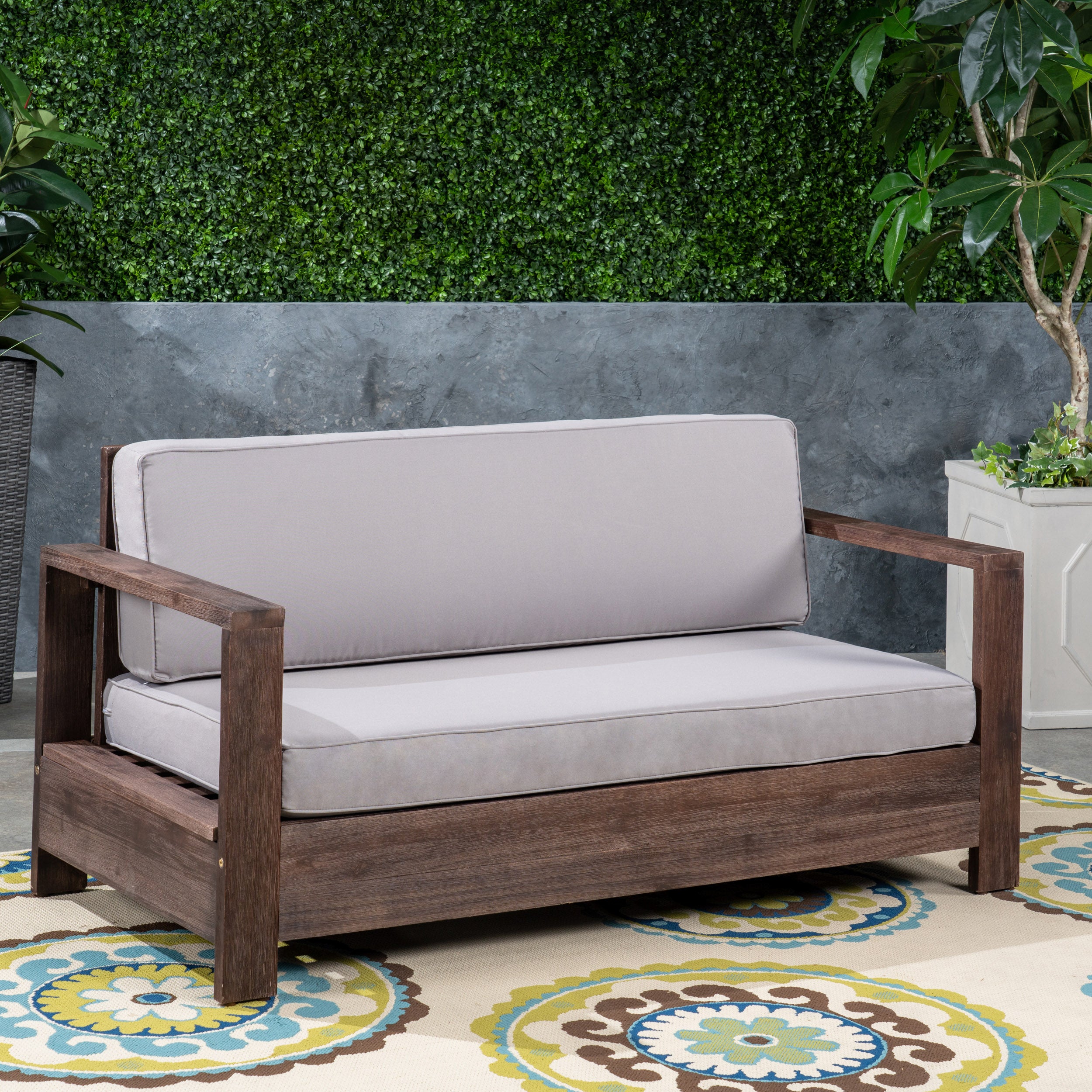 Lily Outdoor Acacia Wood Loveseat