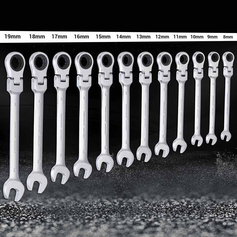 Yescom 12pcs Double Open Box Ended Ratcheting Wrench Spanner Kit