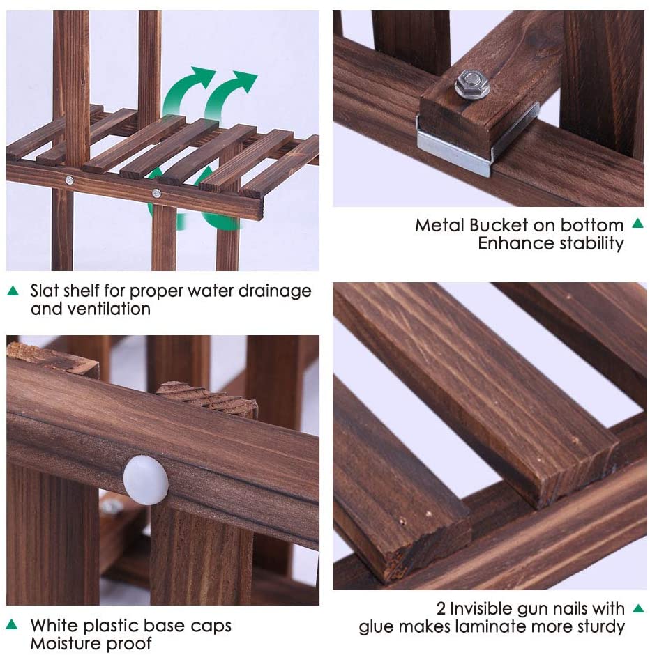 3 Tier Indoor Outdoor Wooden Plant Stand Vertical Display Shelf